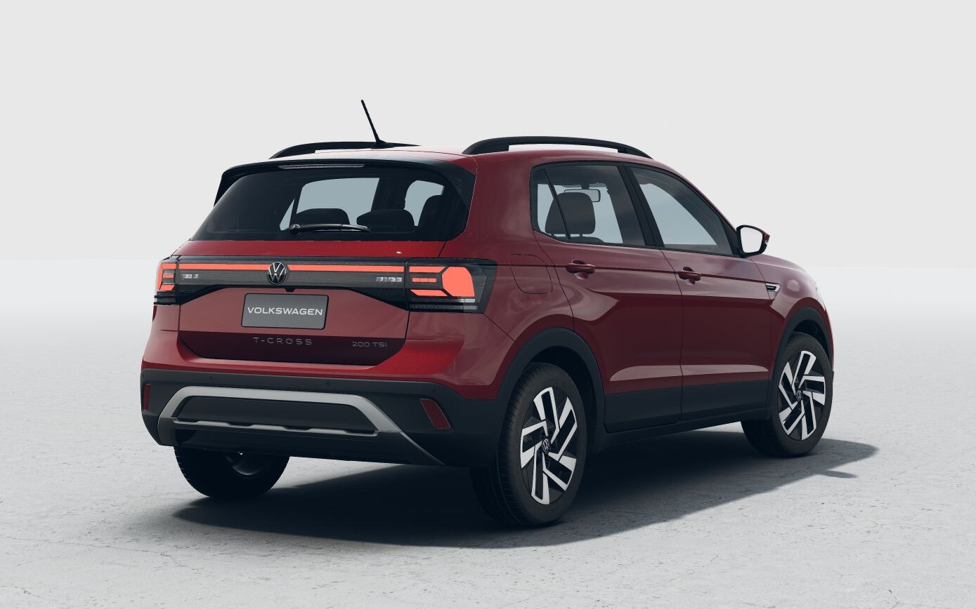 Rear view of a red Volkswagen T-Cross showcasing its sleek design and modern features.