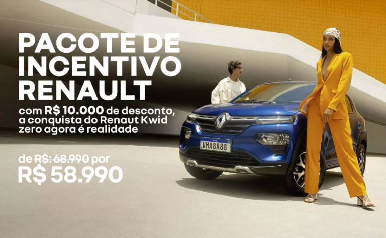 Renault Kwid tem desconto de R$ 10 mil e cai para R$ 58.990