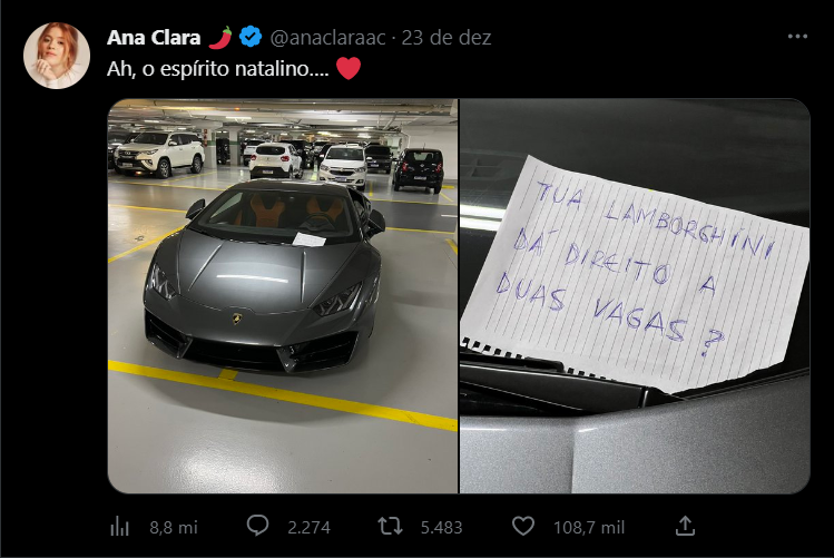 Dono do Lamborghini é exemplo de quem julga sucesso pelo carro