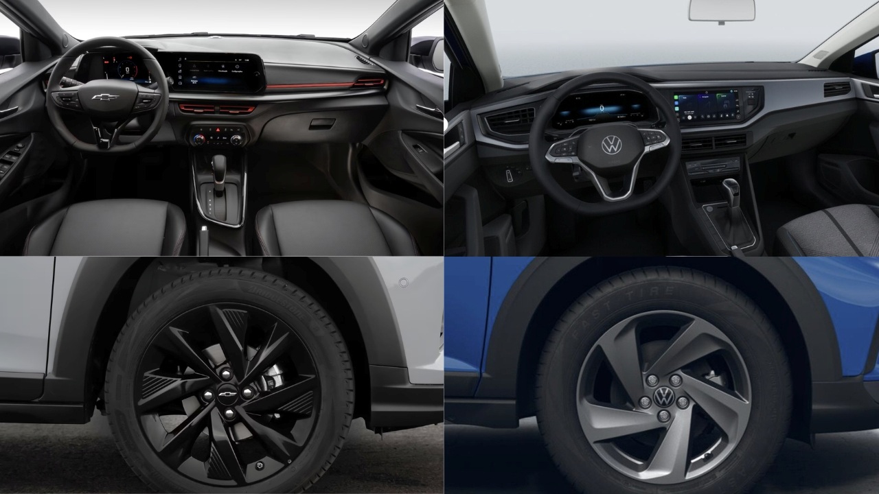 Interior do carro Chevrolet com painel moderno e volante.