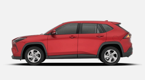 Side view of a red SUV showcasing its sleek design and modern features.