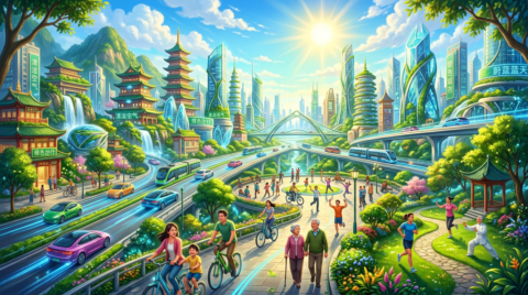 Chinese city electric cars clean air healthy people